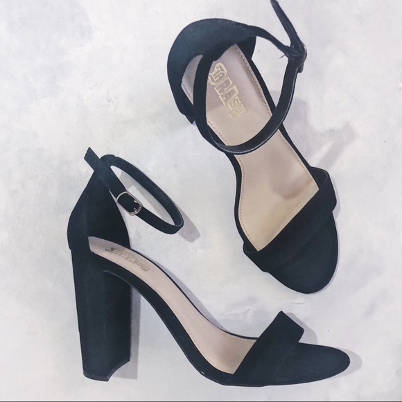 Brash Shoes - BRASH Black Faux Suede Ankle Strap High Heels